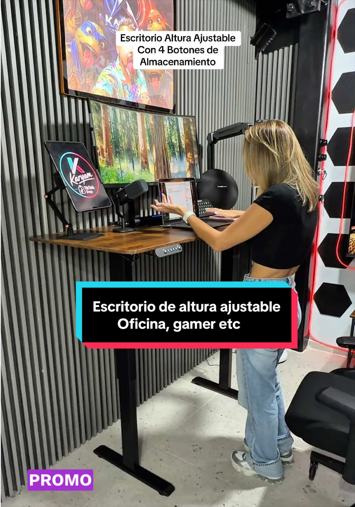 Escritorio ajustable con 4 botones de memoria en promoción TikTok video