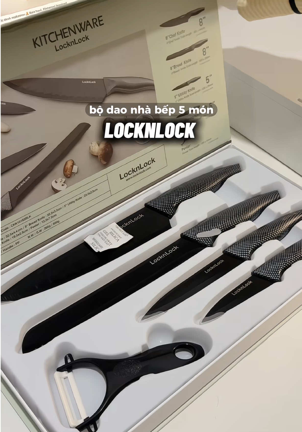 5-piece LOCKNLOCK kitchen knife set TikTok video