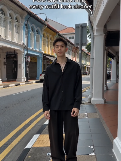 POV: one black shirt makes every outfit look cleaner TikTok video