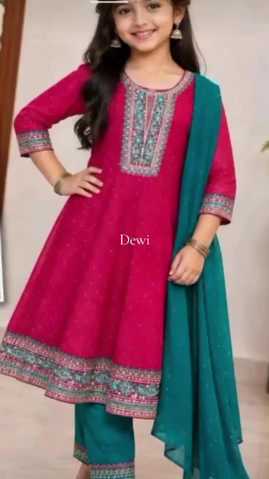 Dewi 3Pcs Anarkali Kids Kurti, Pant, Duppata TikTok video