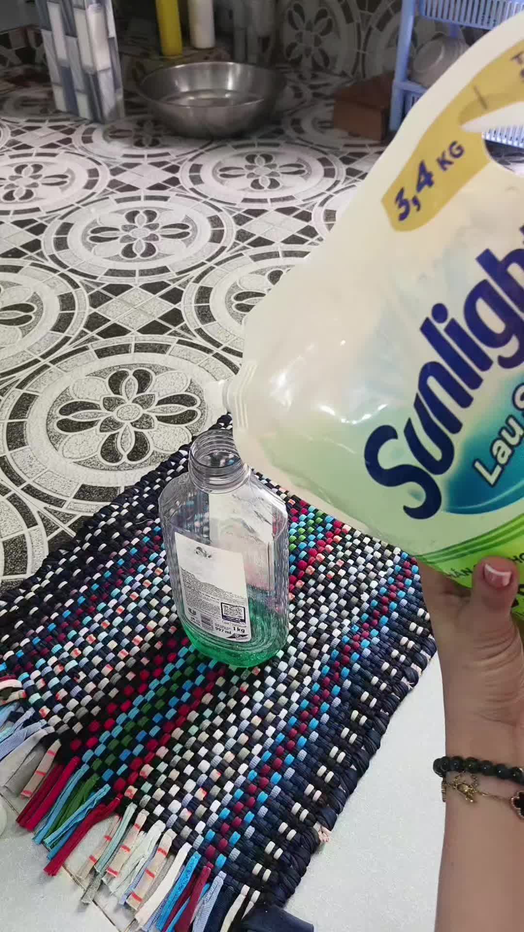 I pour floor cleaner from the large refill bag into a small bottle instead of… TikTok video