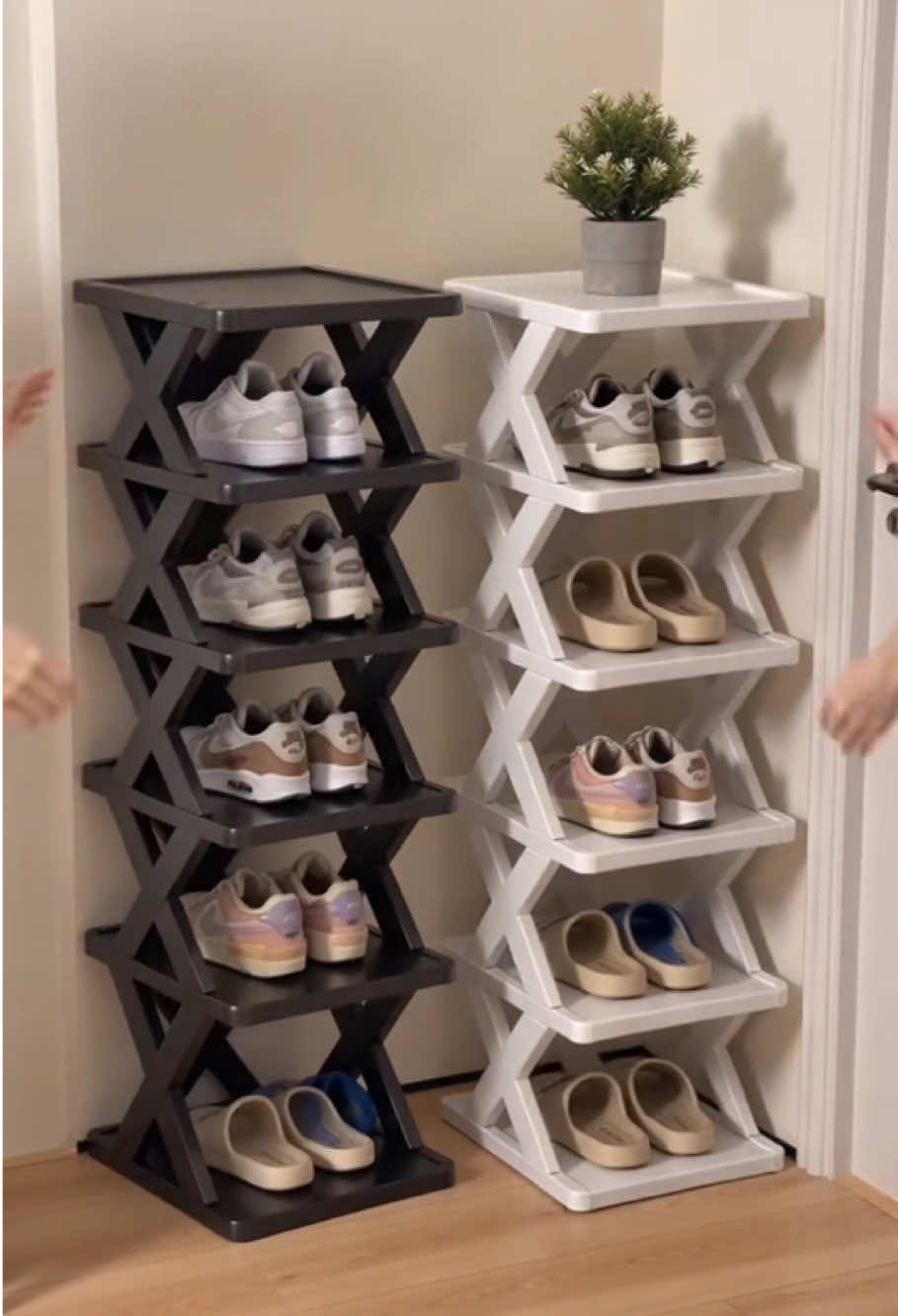 This black folding shoe rack is super easy to assemble and saves a lot of space. TikTok video