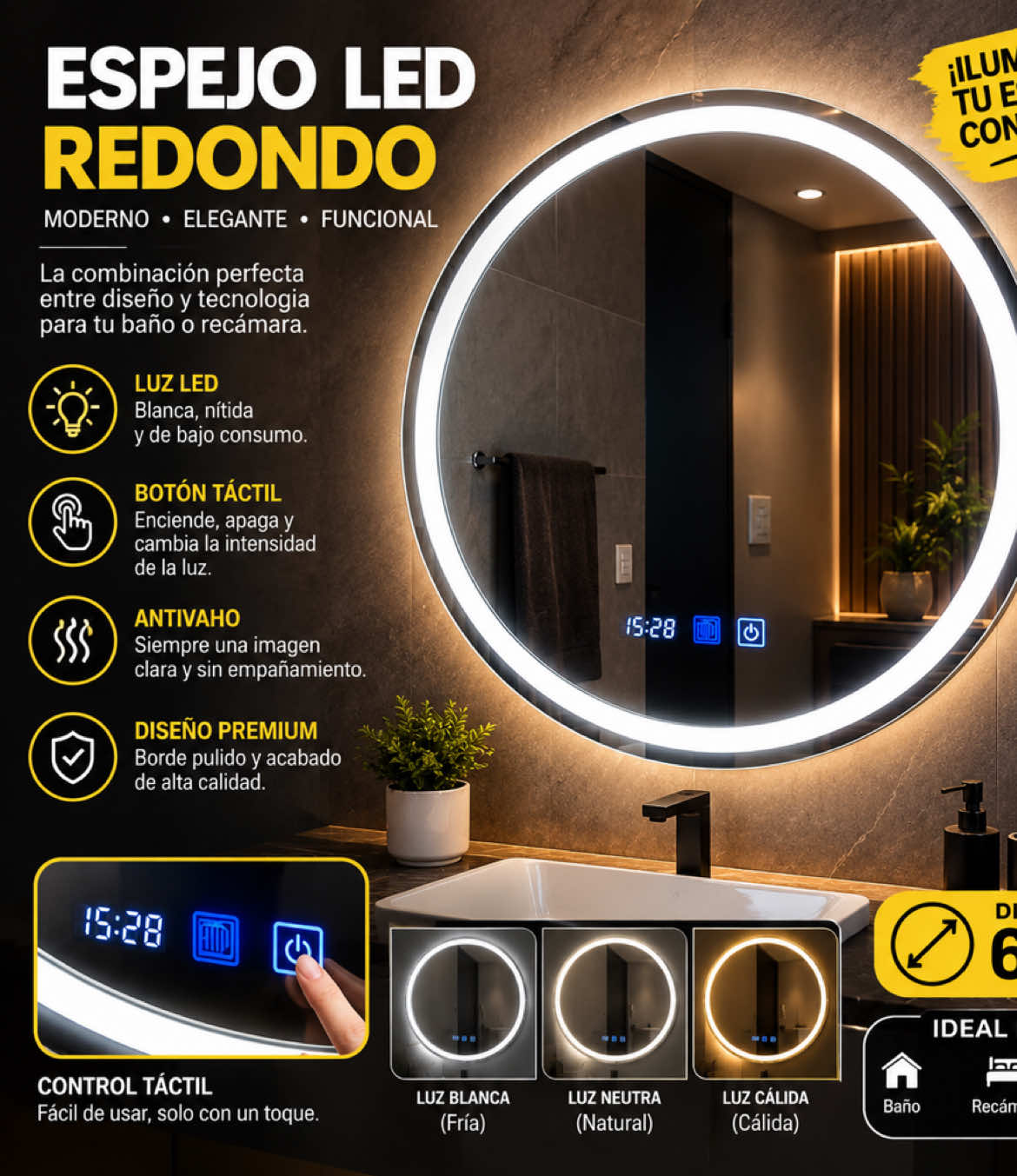 This smart mirror with built-in light is super beautiful for your home, especially… TikTok video