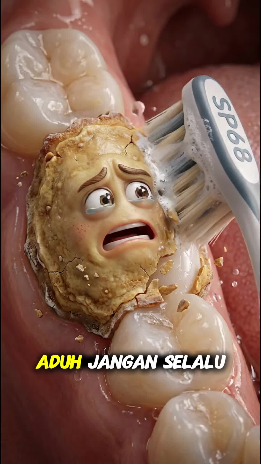 Ouch don't always / brush your teeth using / SP68 / I'm the hardened plaque / stuck… TikTok video