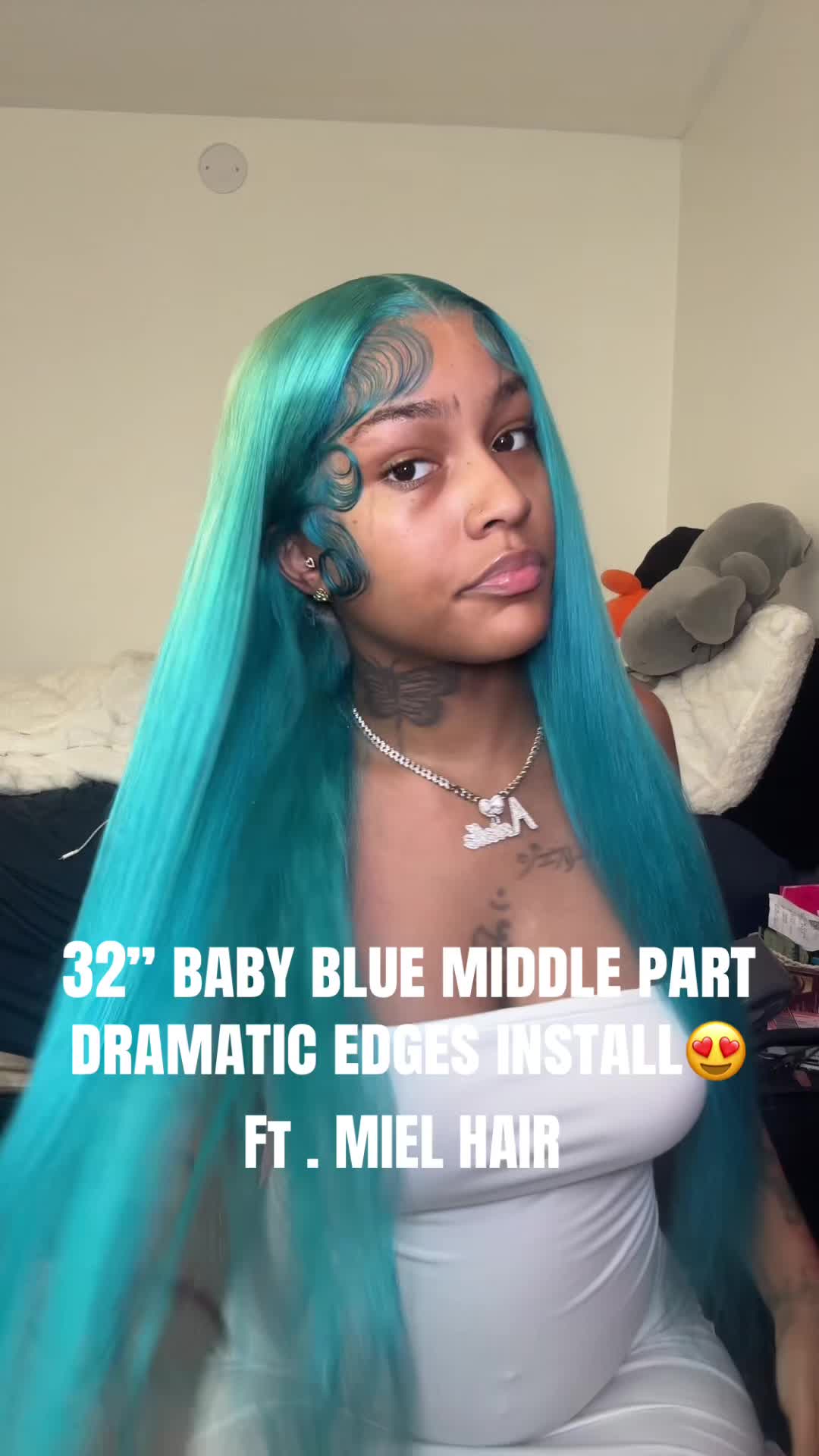 32" BABY BLUE MIDDLE PART DRAMATIC EDGES INSTALL 😍 FT . TikTok video