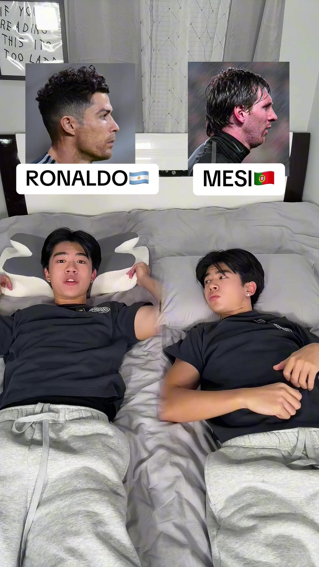 Compare the pillow Messi sleeps on with the one Ronaldo sleeps on. TikTok video