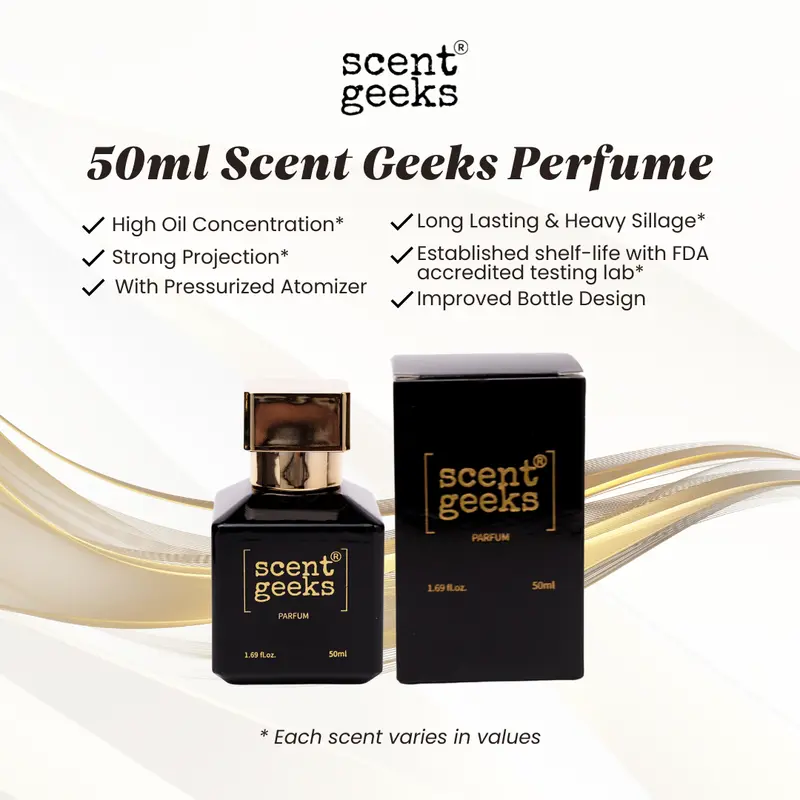 Scent Geeks 50ml Oil-Rich Unisex Perfume, High Oil Concentration, Strong Projection, Pressurised Atomiser