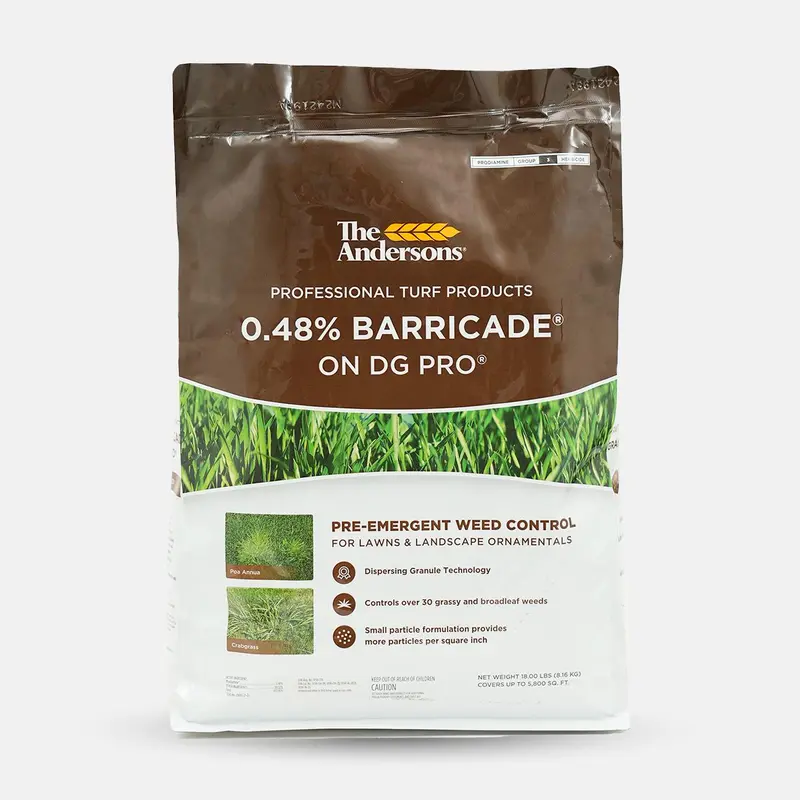 The Andersons Barricade Professional-Grade Pre-Emergent Weed Control - 0.48% DG Pro Dispersing Granule Technology, Small Granule Spread, Crabgrass Control, Rapid Dissolve, Lawn & Landscape Weed Preventer