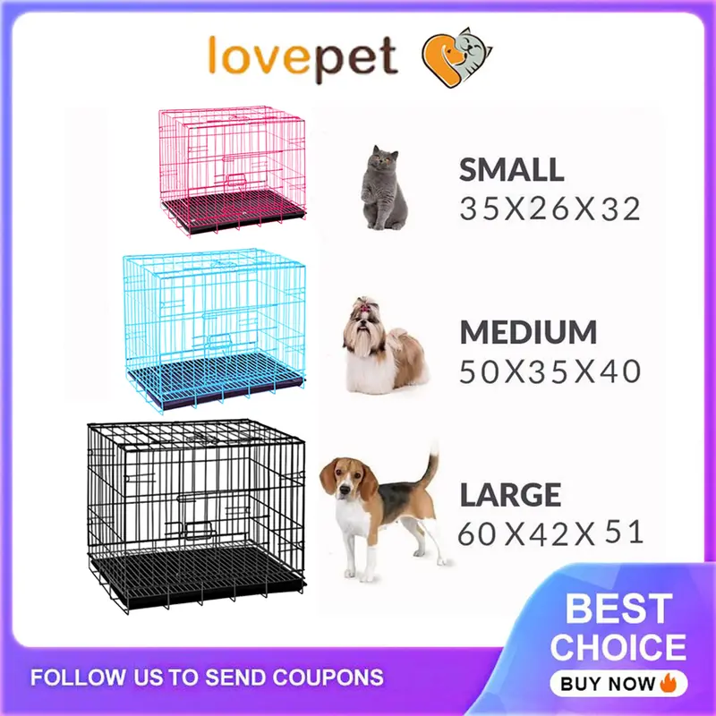 Lovepet Dog Cage with Poop Tray Heavy Duty Pet Collapsible Cage Foldable Pet Cage