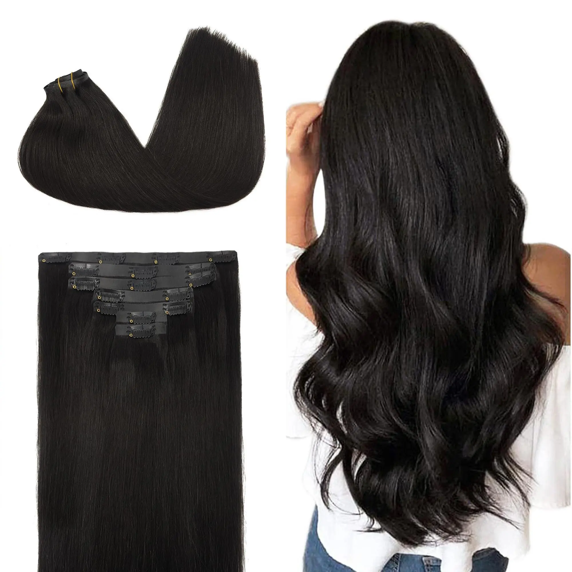 Tóc nối kẹp liền mạch GOOGOO bằng tóc thật, tóc thẳng tự nhiên, kiểu tóc mùa hè #sohochic