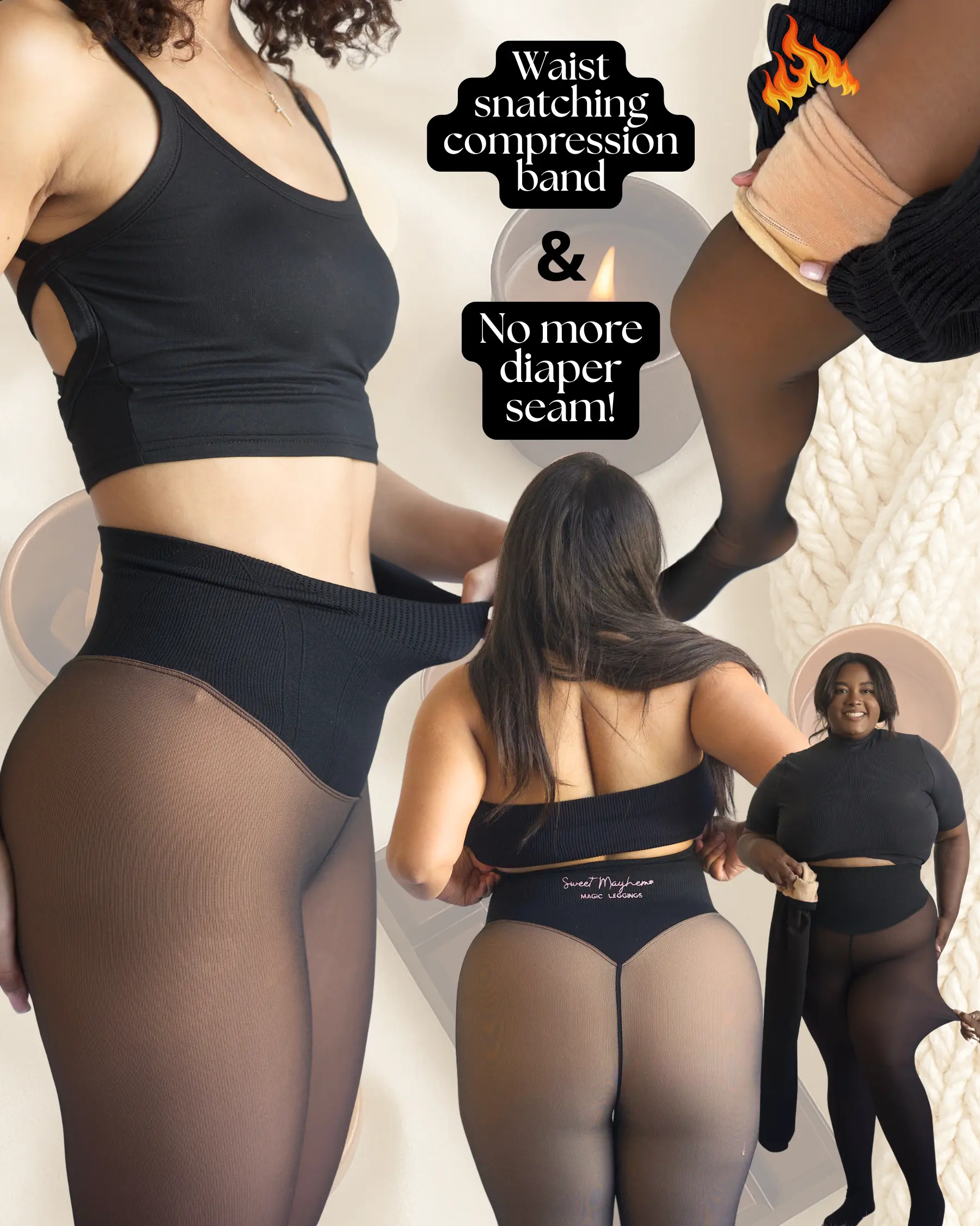 Women's Original Magic Fleece-Lined Compression Tights, Closed Foot, 1-Seam Option, XXS–3XL, 4 Shades