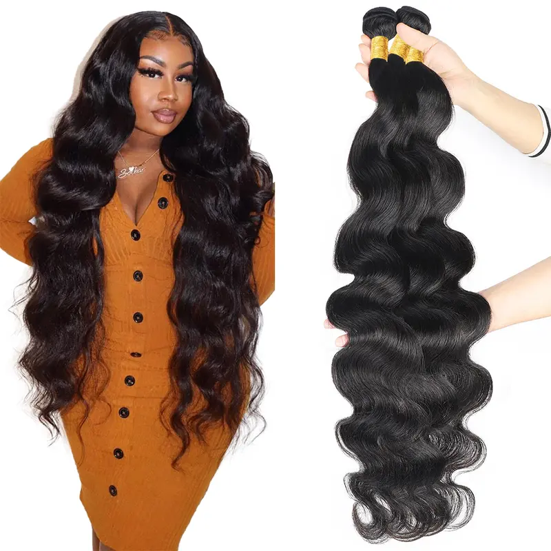 Brasilianische Echthaar-Tressen, Virgin Hair, 32/34 Zoll, 15A Premium-Qualität – Body Wave oder glatt, Natur-Schwarz, für Quick Weave und klassisches Einnähen, 1/3/4 Bundles