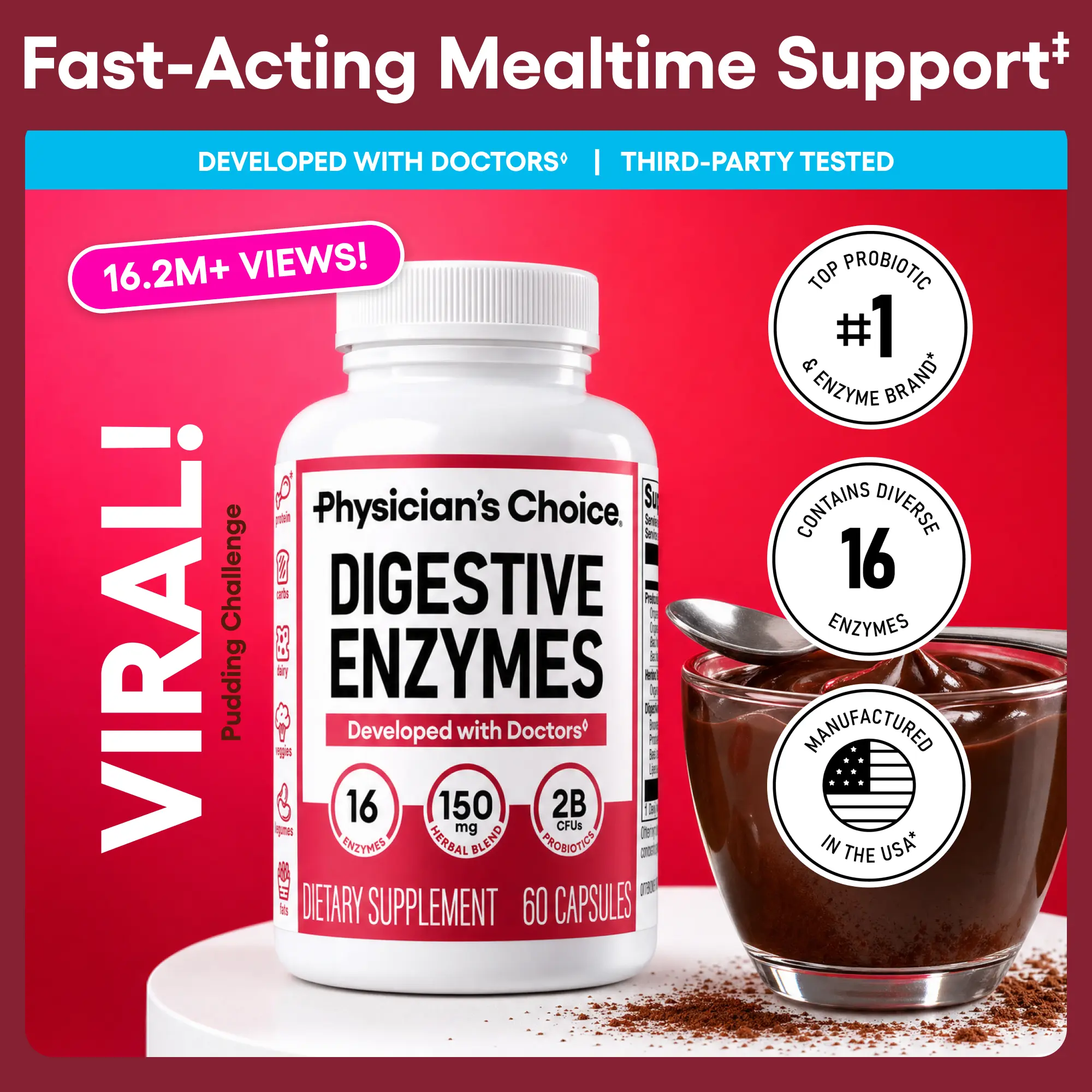 Viên enzyme tiêu hóa Physician's Choice với probiotic và prebiotic, hỗ trợ đầy hơi, khó chịu sau bữa ăn và sức khỏe đường ruột