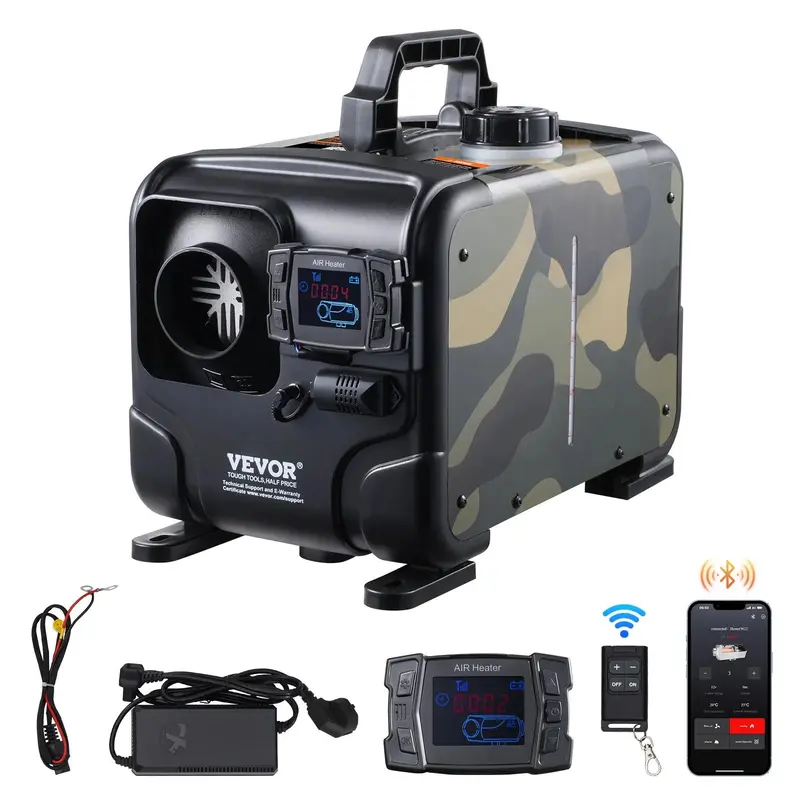 【toolupgrade】VEVOR 8-kW-Dieselheizung, 12 V/24 V, kompakte Diesel-Luftheizung mit Bluetooth-App-Steuerung, Fernbedienung und Display, schnell heizend, horizontal und tragbar, für Fahrzeuge und Garage