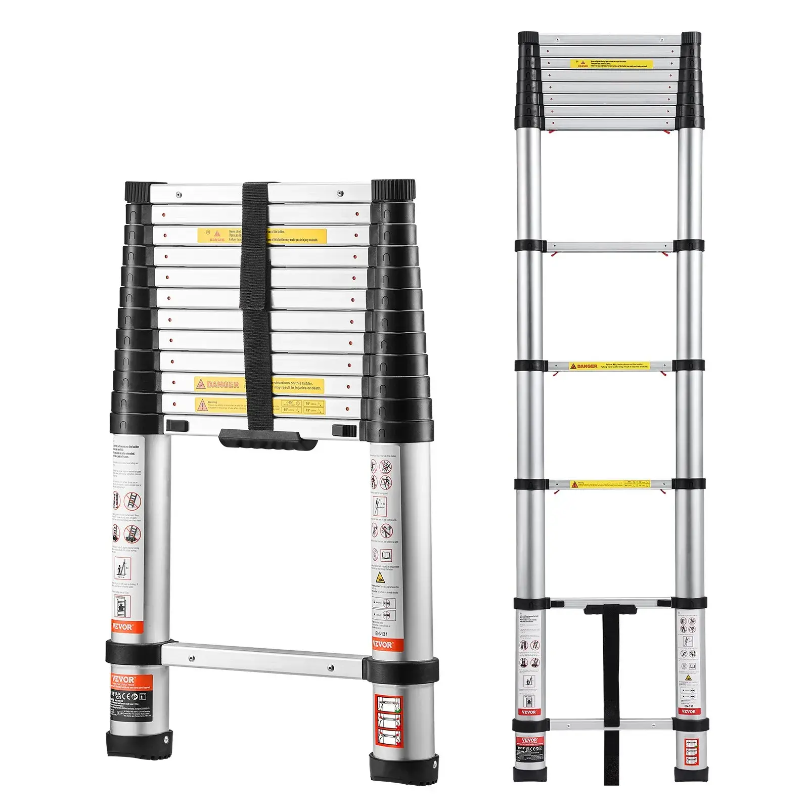 VEVOR Aluminium Telescoping Extension Step Ladder with Multi-Button Retraction, 400 lb Capacity, Non-Slip Feet, Compact Storage and ANSI Listing for RVs and Lofts