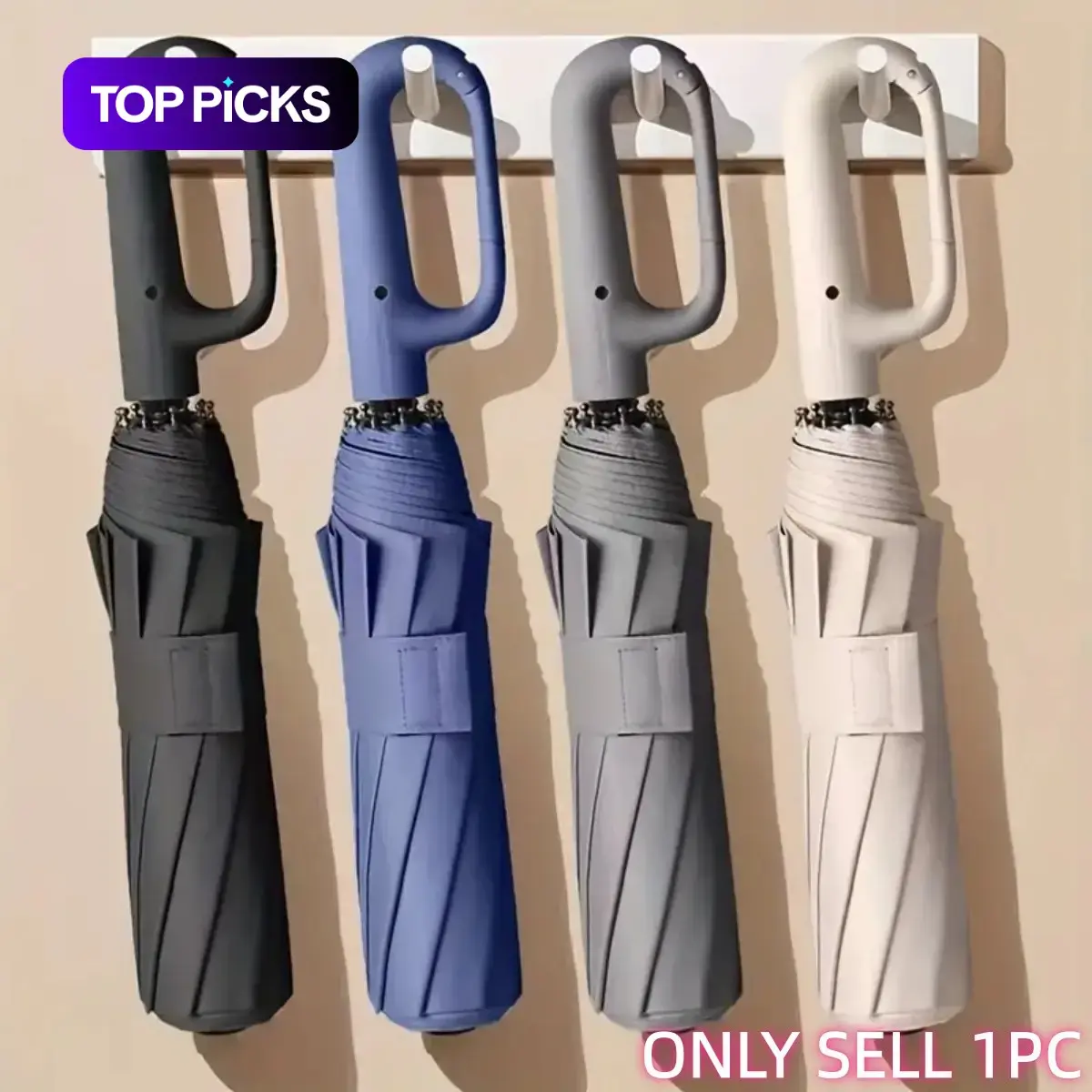 Automatic Folding Umbrella, 1 Count/60pcs, Portable Windproof and Waterproof Rain Umbrella with Loop Buckle for Men and Women