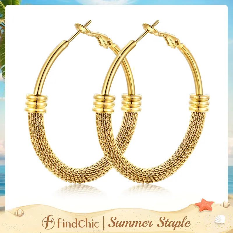 Khuyên tai vòng FindChic mạ vàng 14K, thép không gỉ, bản to nhẹ, ít gây dị ứng, đeo hằng ngày; màu đen, bạc, vàng; cỡ 20/30/40/50/60/70/80 mm, quà tặng cho phụ nữ và bé gái #tiktokshopsummersale