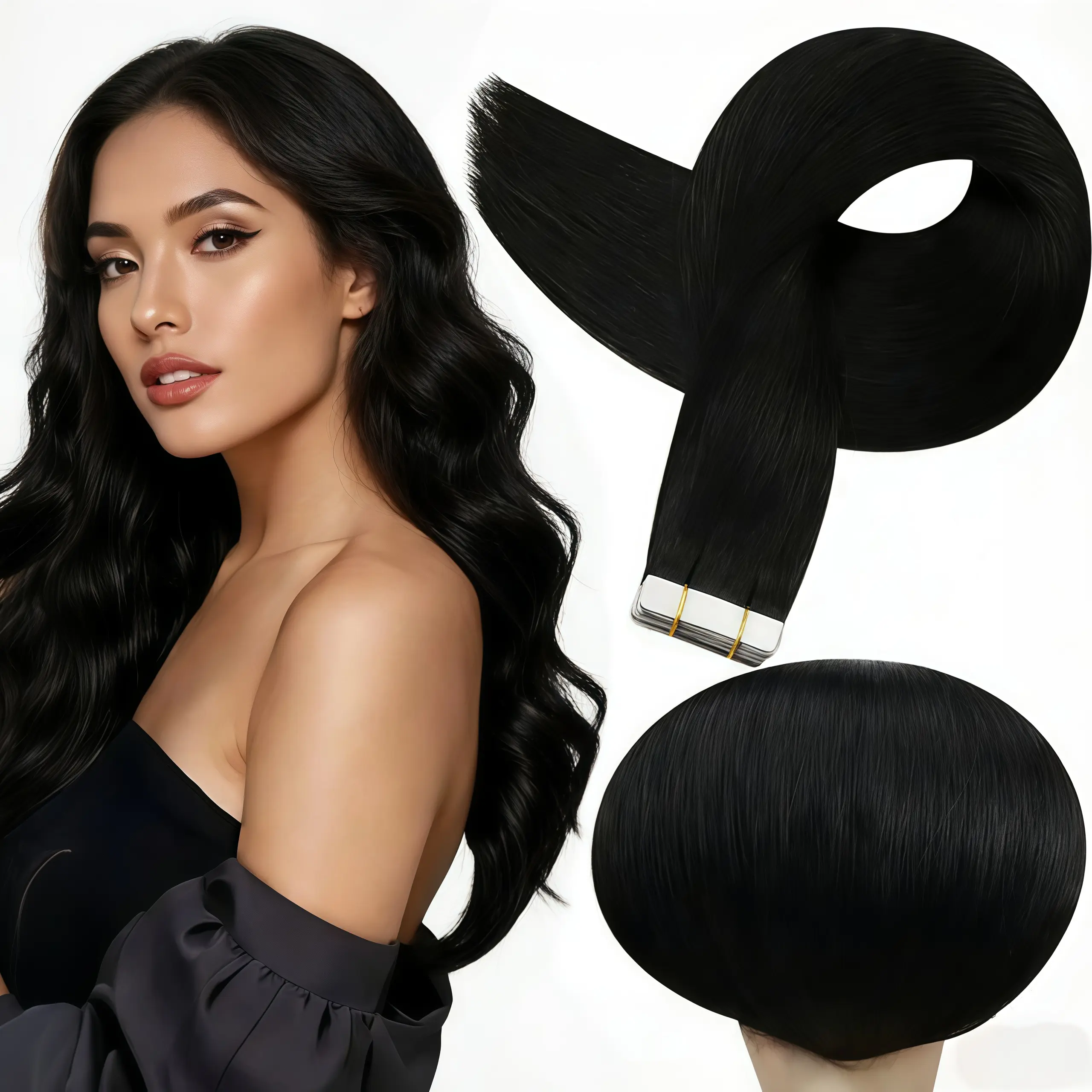 Full Shine Tape para extensões de cabelo liso natural de cabelo humano verdadeiro, 20 peças, 50 g, para mulheres, aplicação sem costura, fita dupla face para pele, comprimento e volume, visual longo e natural #sohochic #TikTokShopBackToSchool