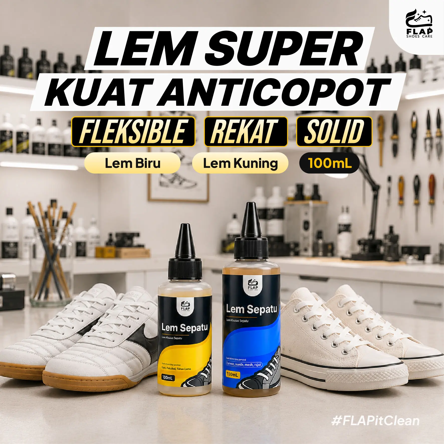 Flap Shoes Care – colle à chaussures originale ultra-forte et nettoyant pour chaussures