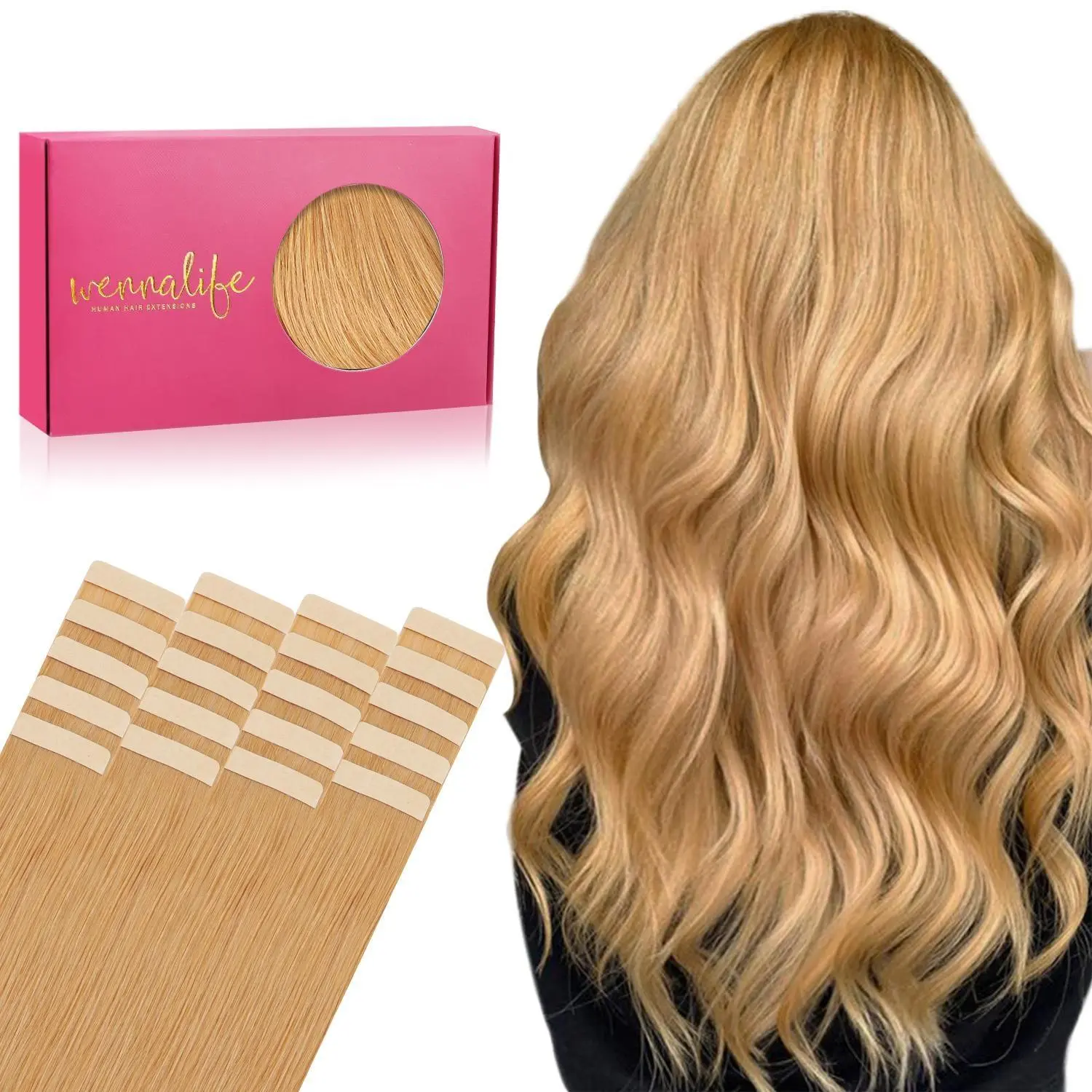 WENNALIFE 20-Piece Tape-In Human-Hair Extensions, 30g–60g, 14–26 Inches, Remy Invisible Straight Tape Extensions