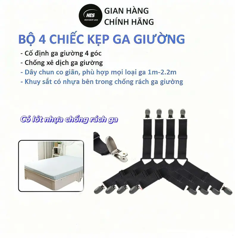 Bộ 4 chiếc kẹp ga giường drap chống xê dịch cố định và giữ phẳng kep co dinh ga giuong