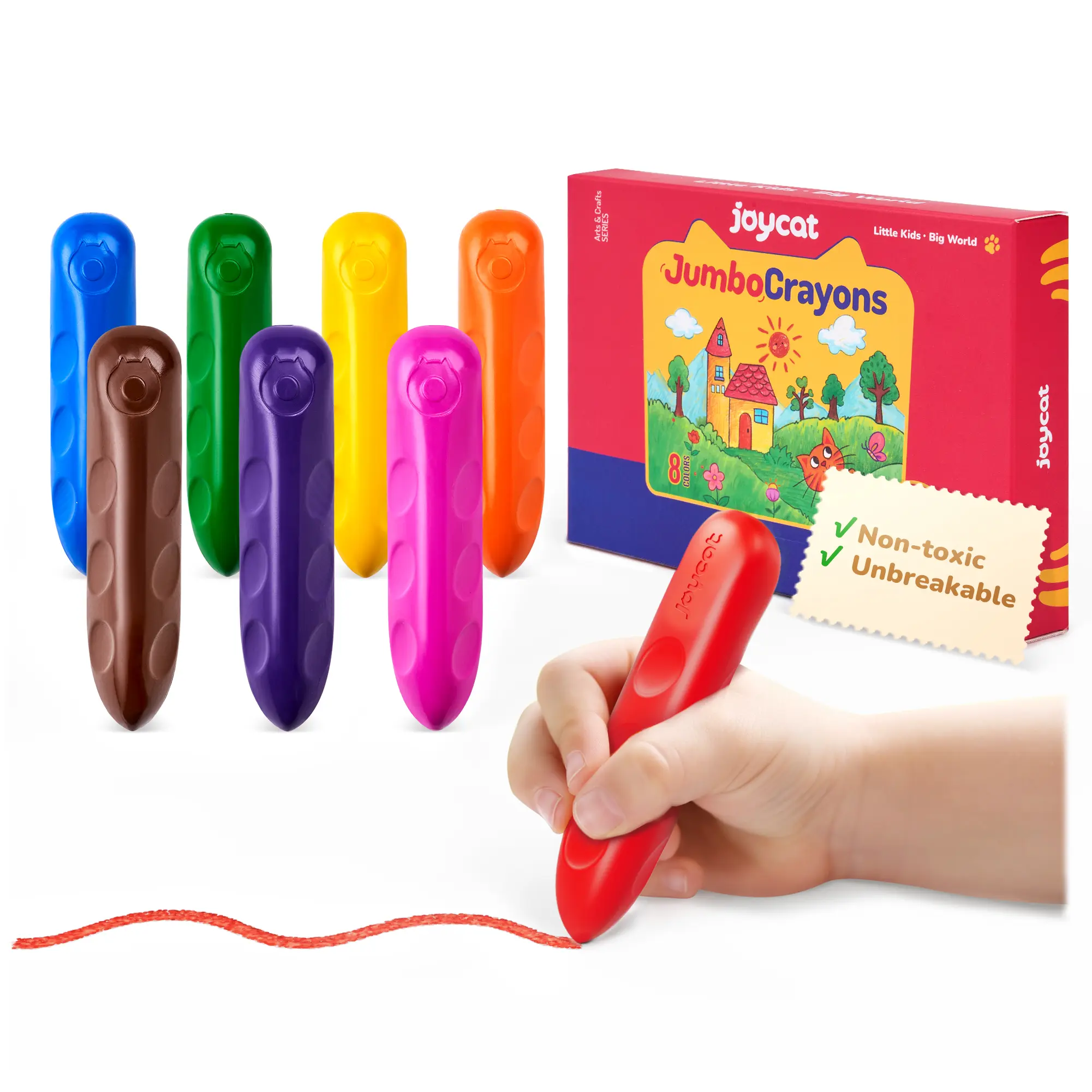 JoyCat Jumbo Triangular Easy-Grip Kids' Crayons, 8/16/30 Pieces, Natural Wax, Washable, Durable and Non-Toxic