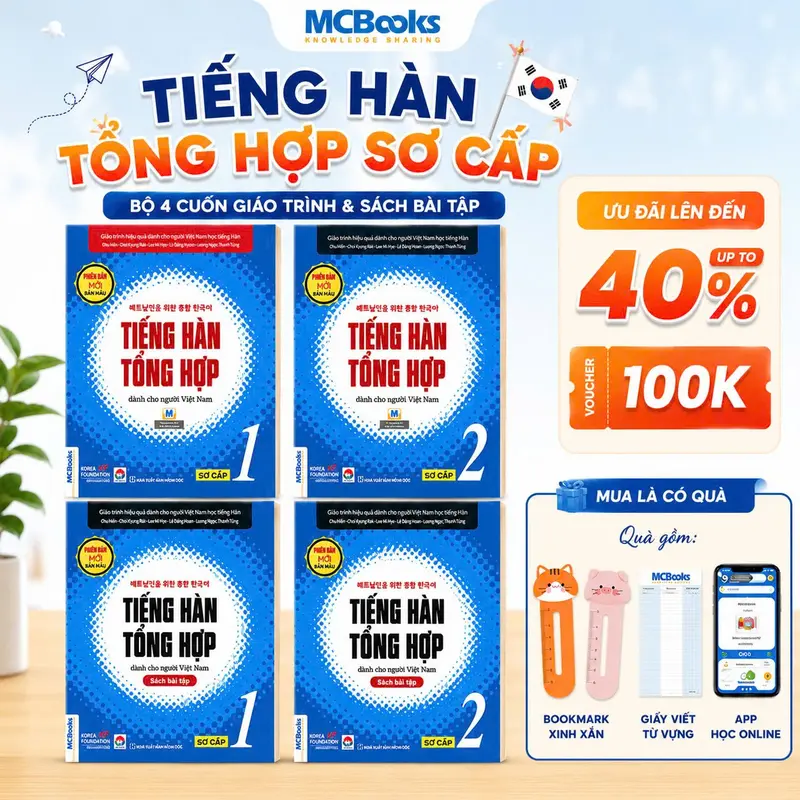 Combo de libros de coreano integral para vietnamitas, nivel inicial 1 y 2 (SBT + GTR) - MCBooks
