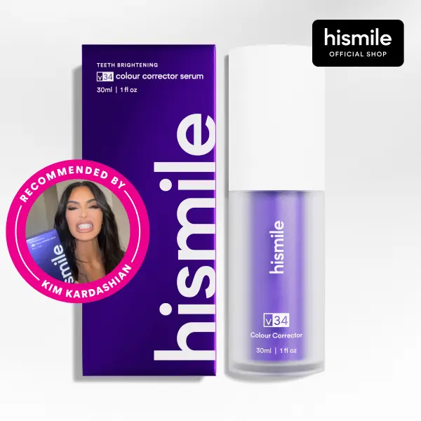[Recomendado por Kim Kardashian] Hismile V34 Colour Corrector, corrector temporal de manchas dentales y potenciador de luminosidad, pasta dental morada con corrección de color