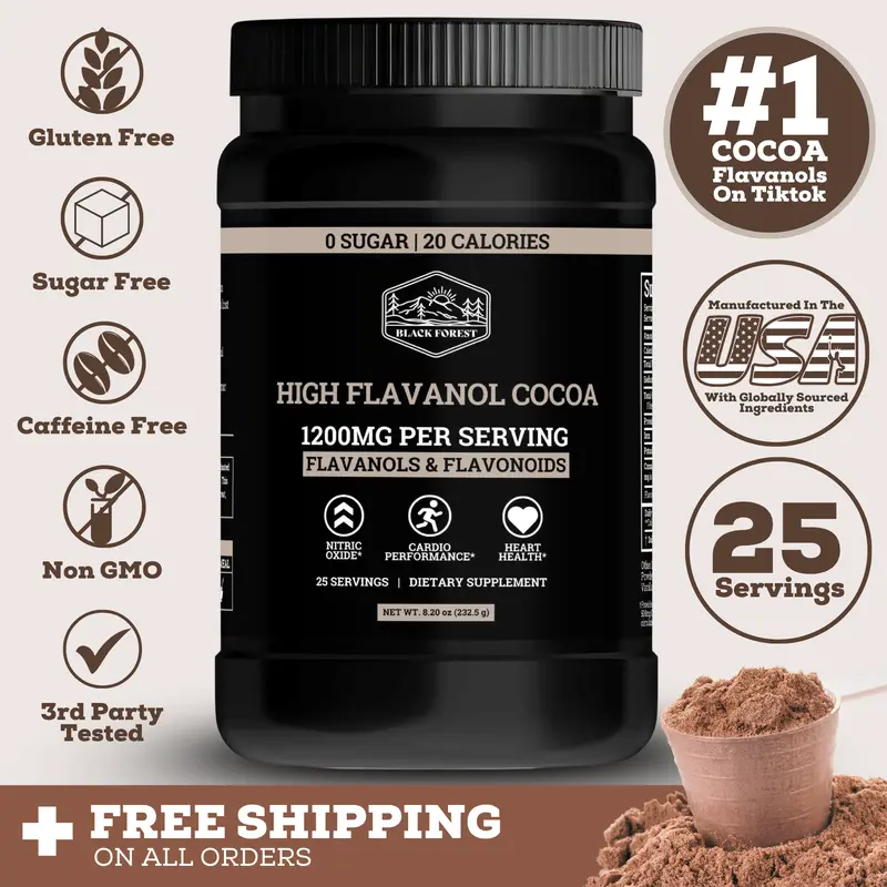 Black Forest Supplements Cocoa Flavanols and Flavonoids Powder, 1200 mg per Serving with 600 mg Epicatechin