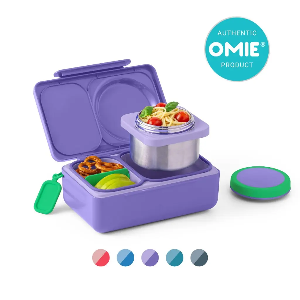 OmieBox UP Solid BPA-Free Food-Grade ABS Kids' Lunchbox Cooler Set, 12 oz Stainless Steel Thermos, Built-In Ice Pack, Silicone Packing Accessories, Tableware and 40% More Room