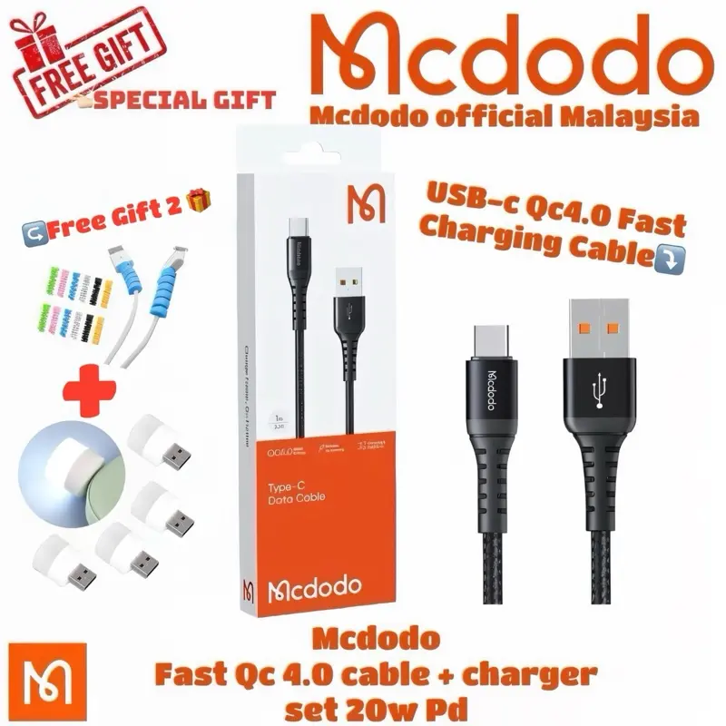 MCDODO Malaysia 1 m Nylon-Braided Fast-Charging Data Cable, USB to iP, Type C or Micro, CA 2261/2271/2281/1301, 1-Year Warranty, No Cut-Off Function or LED