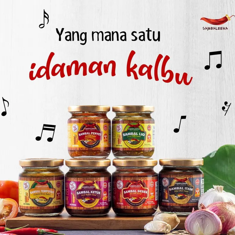 SAMBALEENA Sambal Selection: Sambal Ijo, Ketuk, Penyet, Tempoyak, Gesek, Itam & Hijau Minang