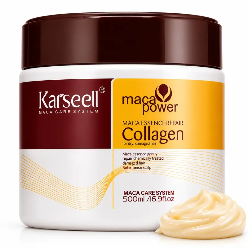 Mặt nạ tóc collagen chuyên nghiệp KARSEELL 500ml với dầu argan, dừa, bơ, bơ hạt mỡ và chiết xuất maca, dưỡng ẩm sâu cho tóc khô xơ, hư tổn và nhuộm, không sulfate