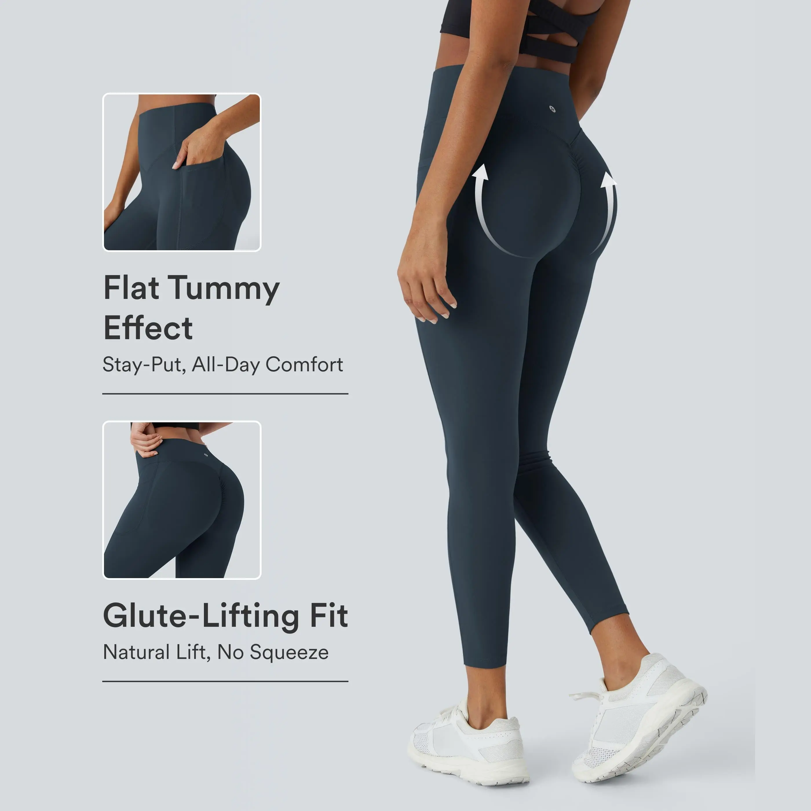 Leggings moldeadores Halara UltraSculpt de cintura alta con fruncido realzador, control abdominal y bolsillos laterales, elásticos para mujer, ideales para gimnasio y entrenamiento #tiktokmademebuyit #summer #dealdrops