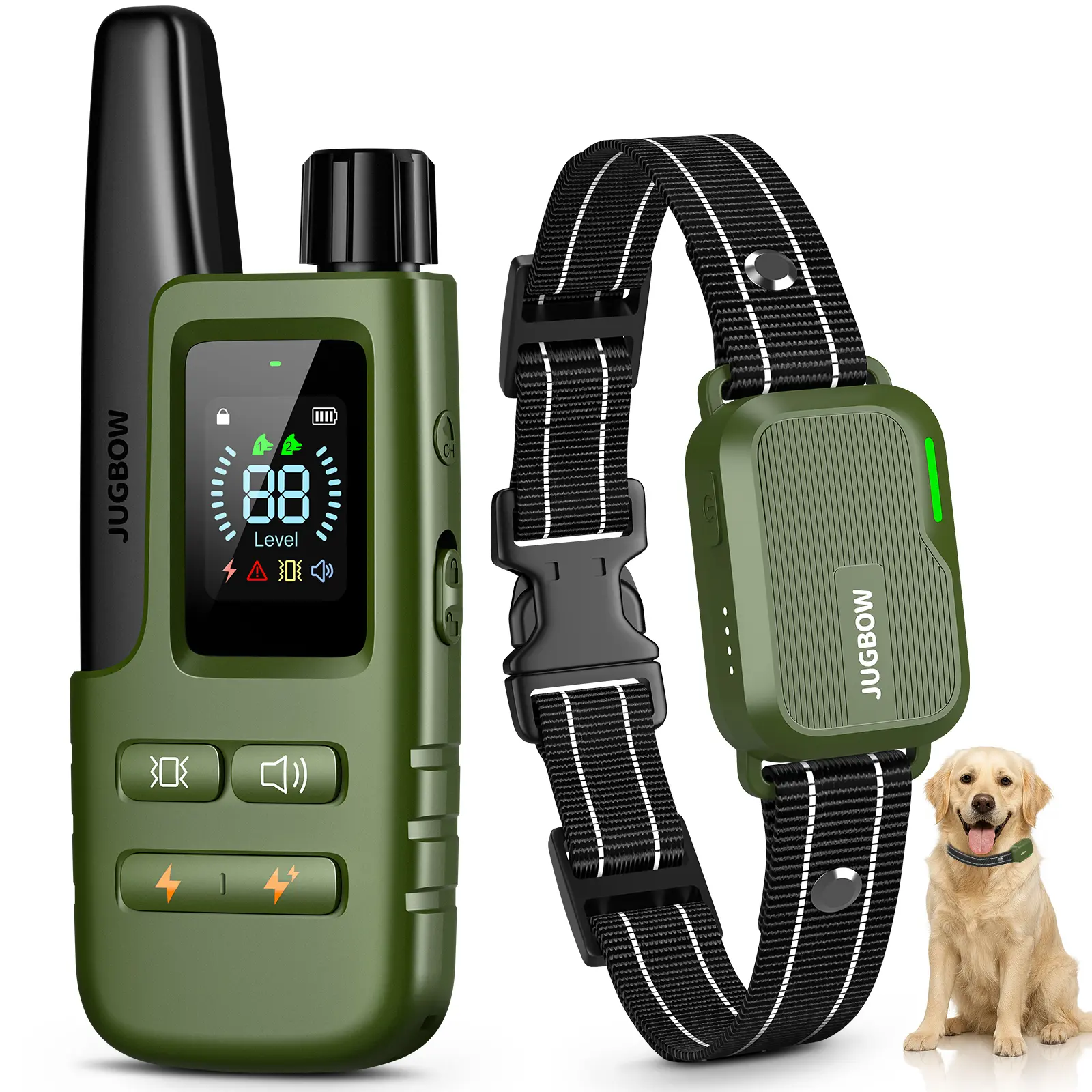 JUGBOW DT61 犬用トレーニング首輪｜4500フィート対応リモコン・IPX8防水・電気刺激を含む4モード・2チャンネル・ナイロン製・充電式