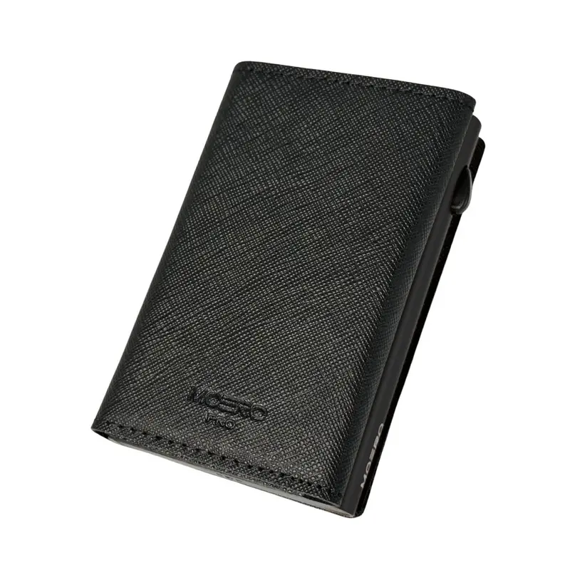 Moero PRO Saffiano Genuine Saffiano Leather RFID Wallet, Scratch-Resistant with Magnetic Closure, Black