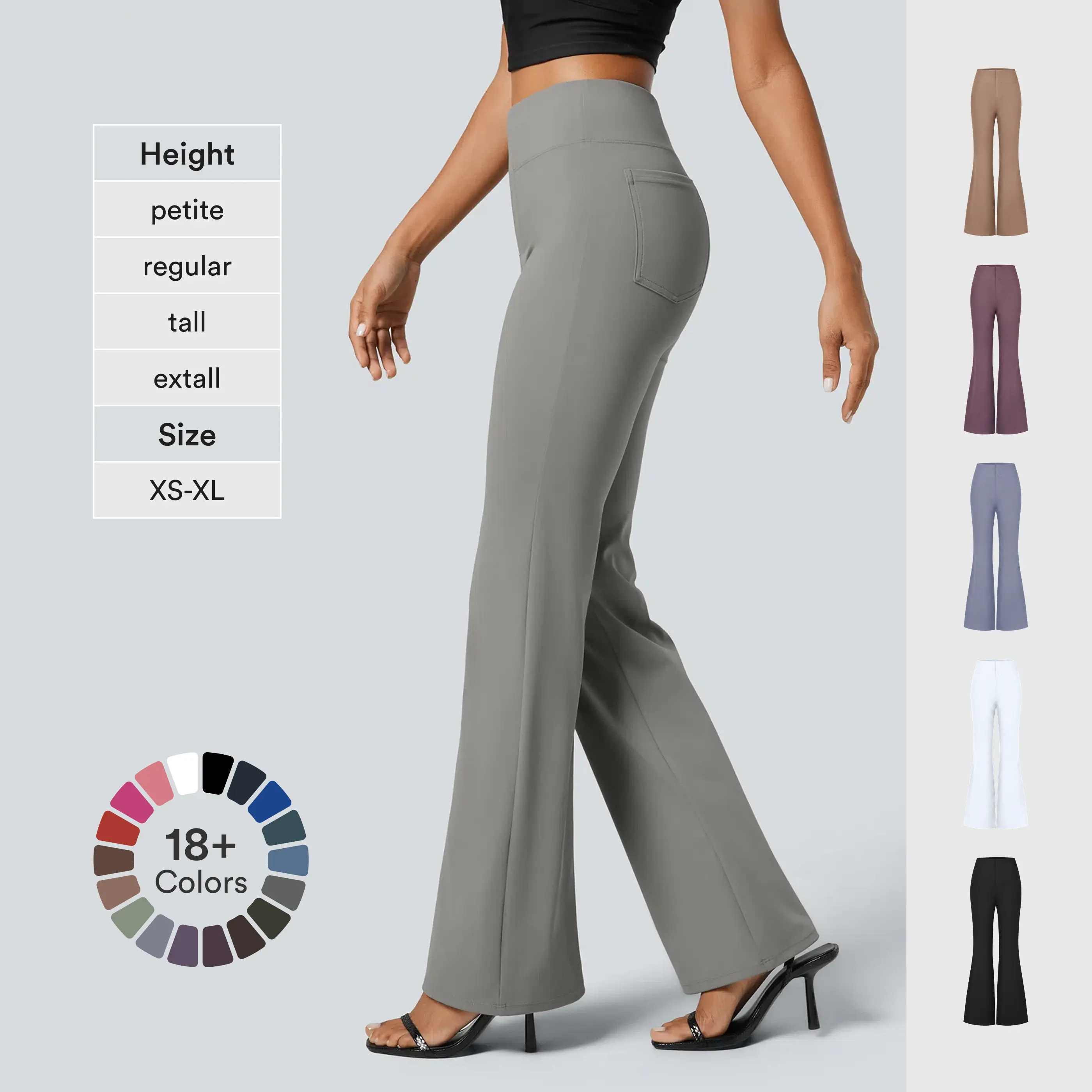 Pantalon de travail taille haute Halara Flex légèrement évasé, sans fermeture zippée, extensible dans 4 directions, avec poches arrière, du bureau aux loisirs