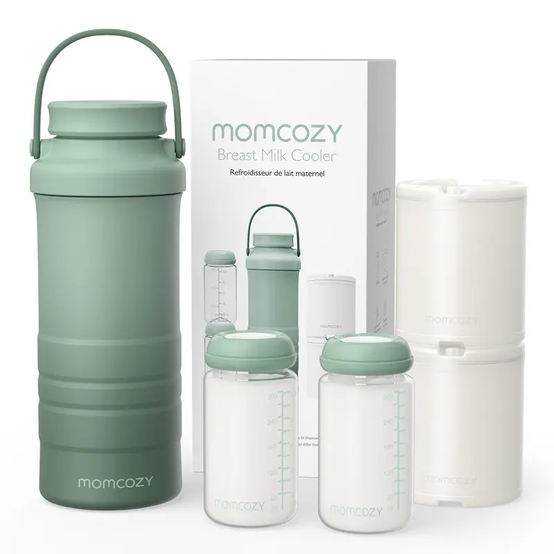 Momcozy tragbare Kühlbox für Muttermilch unterwegs (628 ml), 360°-Kühlung für 24 Stunden, große Reisekühlbox für Muttermilch mit 2 Aufbewahrungsflaschen