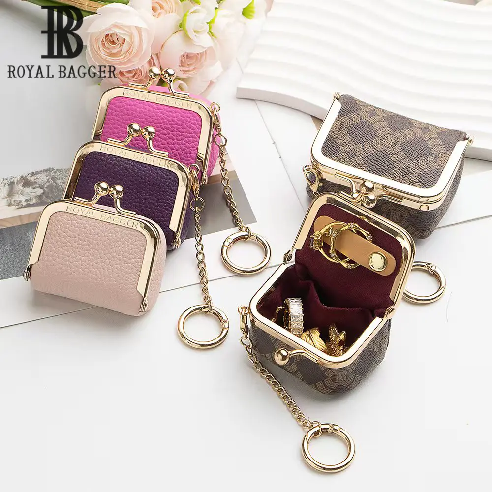 Royal Bagger Genuine Leather Mini Coin Purse, Solid-Color Kiss-Lock Change Pouch and Small Women's Storage Bag, 1894