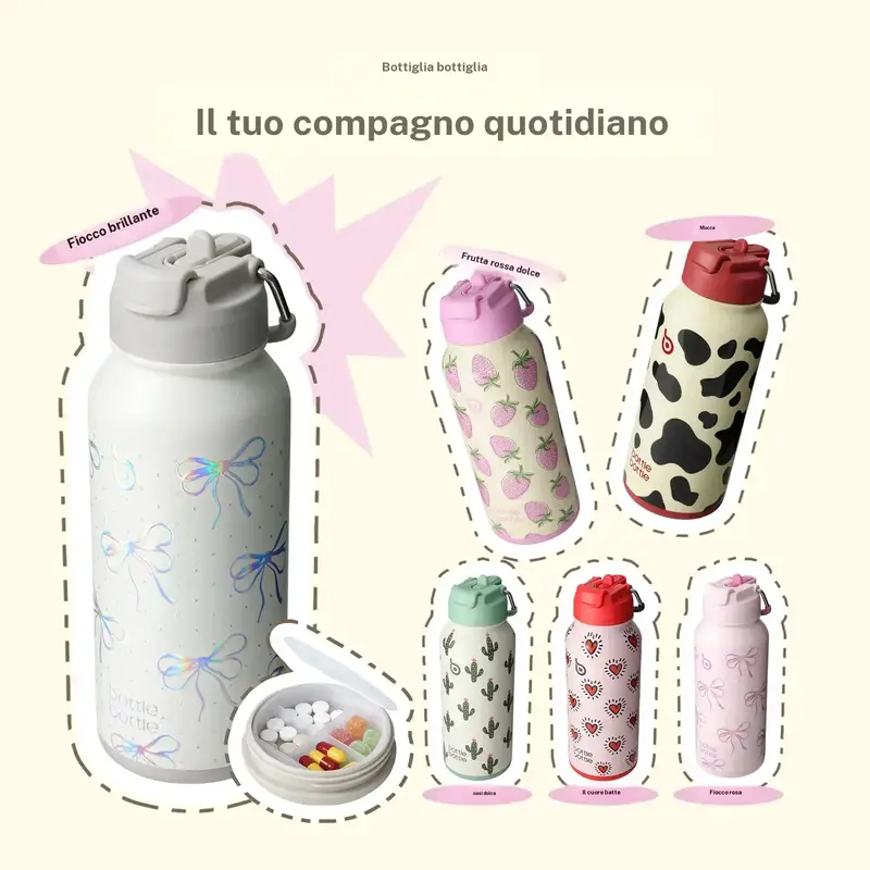 BOTTLE BOTTLE borraccia isotermica 32 oz (950 ml), borraccia sportiva in acciaio inox con cannuccia, coperchio a doppio uso e contenitore per pillole, isolamento sottovuoto, per palestra, bevande, tazza termica, tazza da caffè, regali per uomini