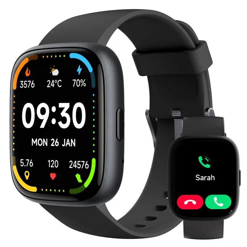 Unisex 1.83-Inch Fitness Tracker Smartwatch with Step and Activity Tracking, Call Answering and Dialling, Compatible with Android and iOS