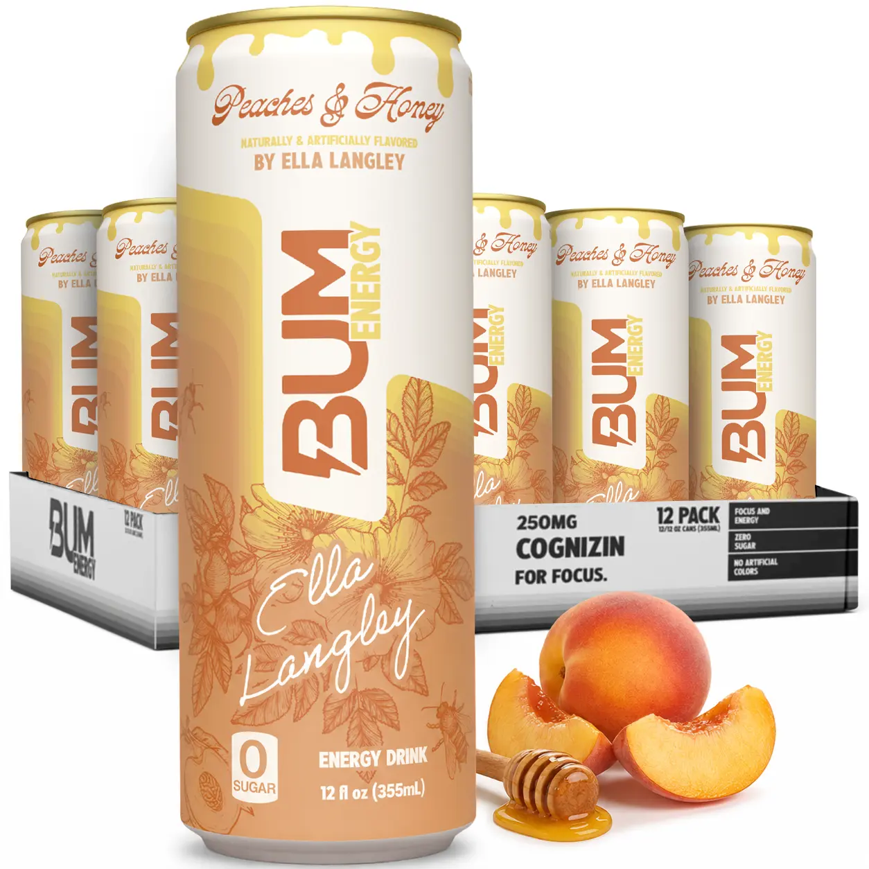 Boisson énergisante BUM sans sucre à la caféine naturelle et au Cognizin, pour l’énergie et la concentration, canettes de 12 oz (lot de 12)