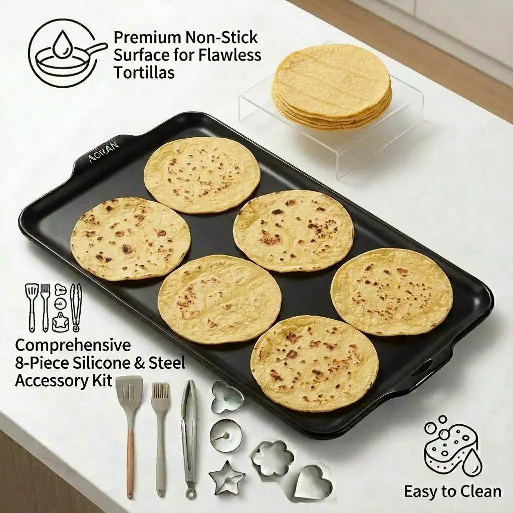 Comal cerámico antiadherente AORAN de grado alimentario, sin teflón, fácil de limpiar y apto para lavavajillas, para tacos y tortillas
