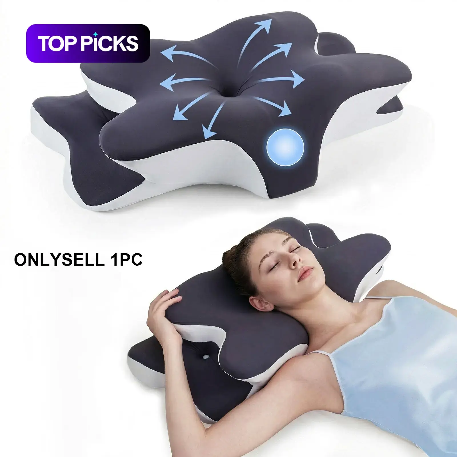 Travesseiro cervical anatômico de dupla face em espuma viscoelástica, com capa refrescante, zonas de apoio e apoio de braço extragrande, para dormir de lado, de bruços ou de costas
