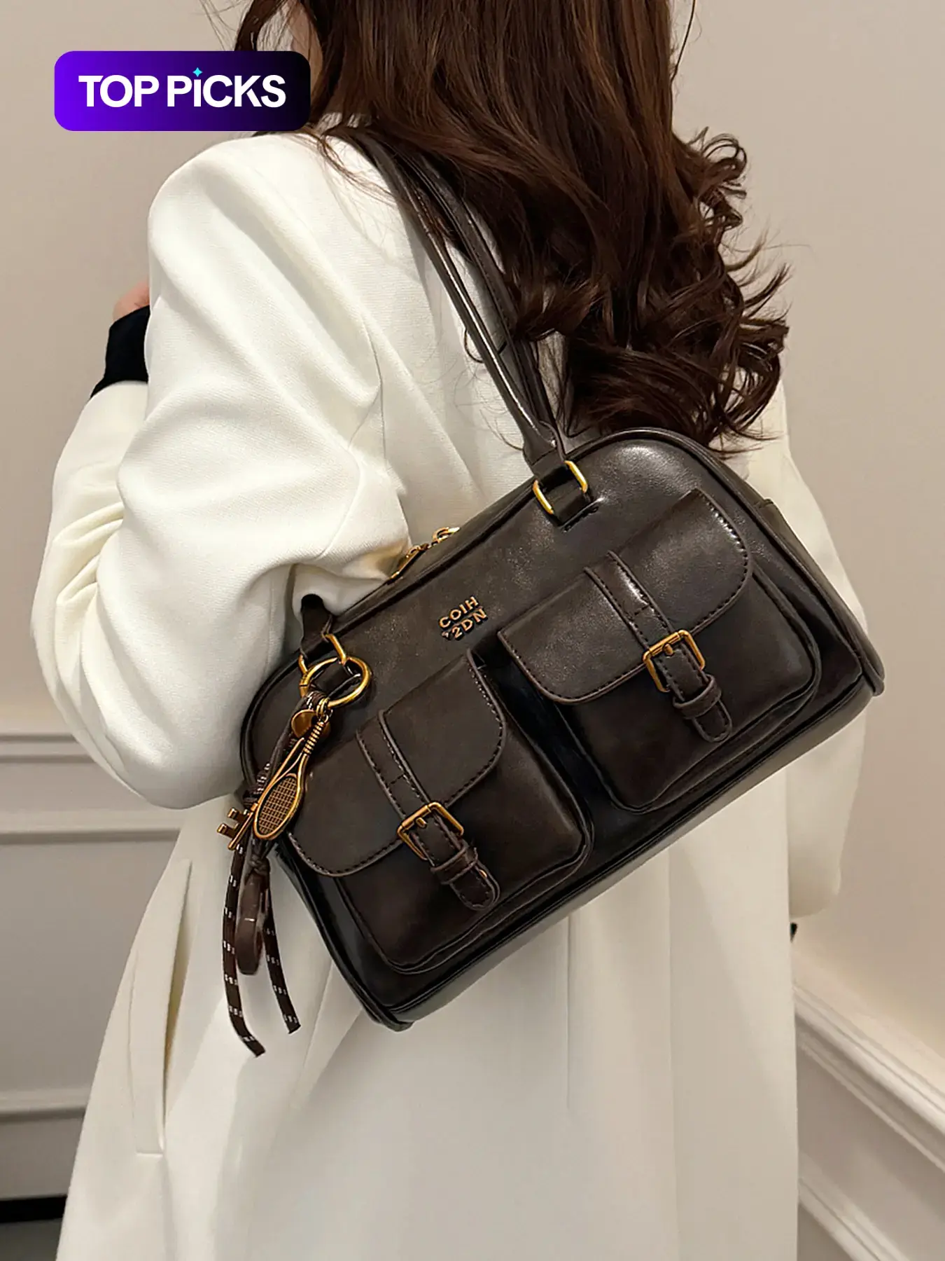 Women's Elegant Solid-Color PU Leather Shoulder Bag for Everyday Use and Commuting