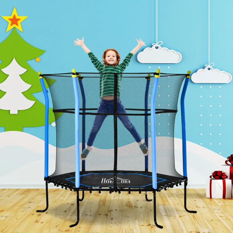 HOMCOM Trampolin Anak, Trampolin Indoor dengan Jaring Pengaman, Penutup Tepi, dan Tali Karet, Trampolin Anak