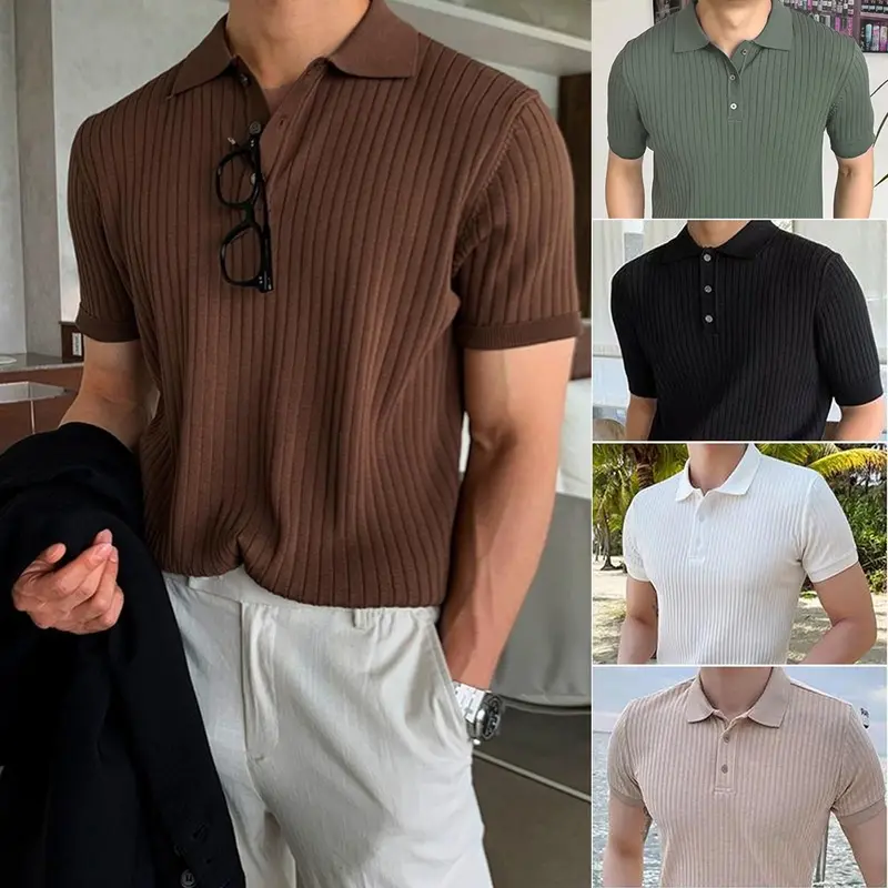 Kemeja Polo Lengan Pendek, Fesyen Lelaki, Gaya Korea, Baju Atasan Lelaki