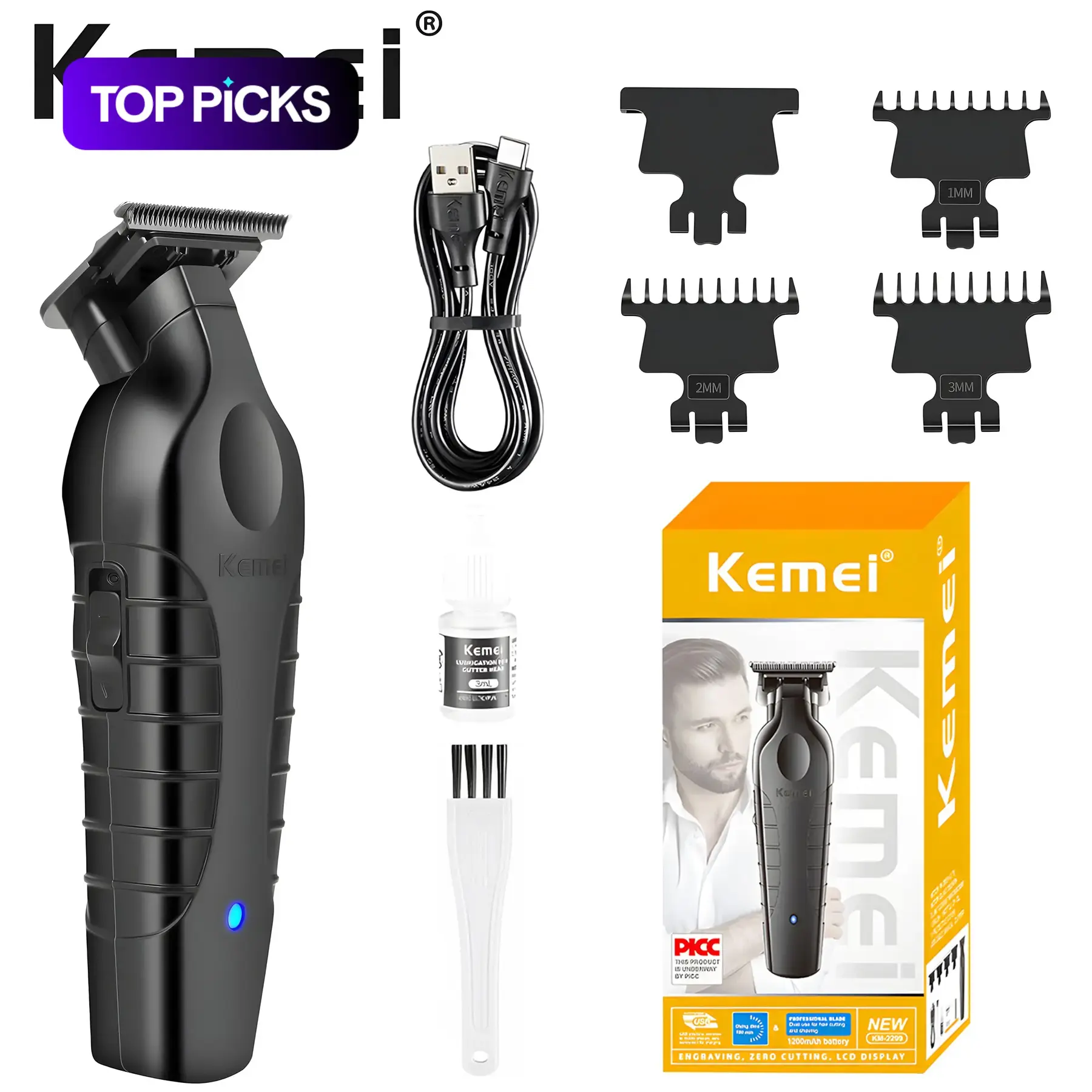 Kemei KM-2299 Professional Cordless Hair Trimmer with Zero-Gapped Blade, Battery-Powered Barber Detailer, #TOP PICKS