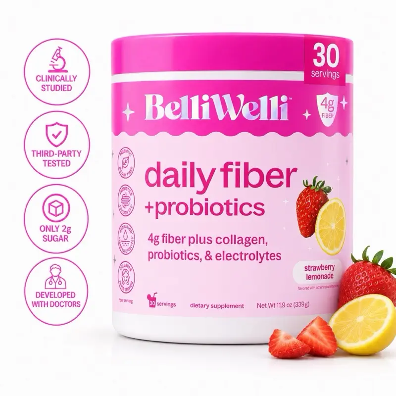 BelliWelli Fiber + Probiotics, Strawberry Lemonade, 30-Day Supply