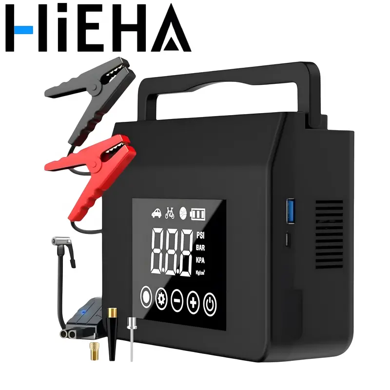 【Hieha】Original 2026: verbesserte tragbare Starthilfe mit 4000 A, UltraSafe, 150 PSI Reifenkompressor, für Dieselmotoren, 15000-mAh-Powerbank, LED-Licht, verbessertem Lüfter und verbesserter Platine